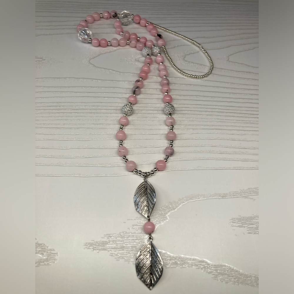 ✨Handmade Beaded Necklace with Blossom Jasper & Leaf Pendant